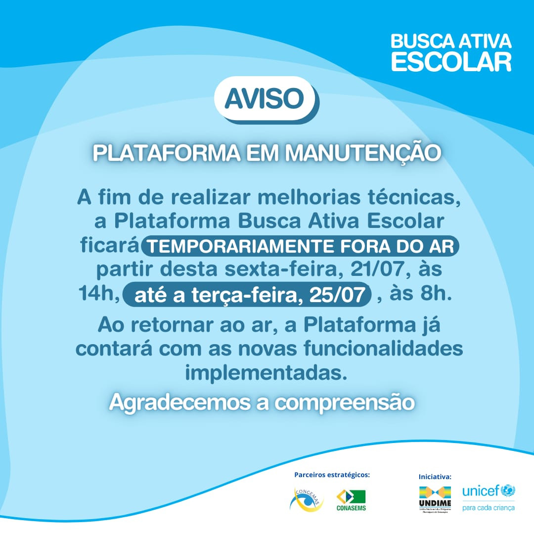 Aviso de manutenção da Plataforma