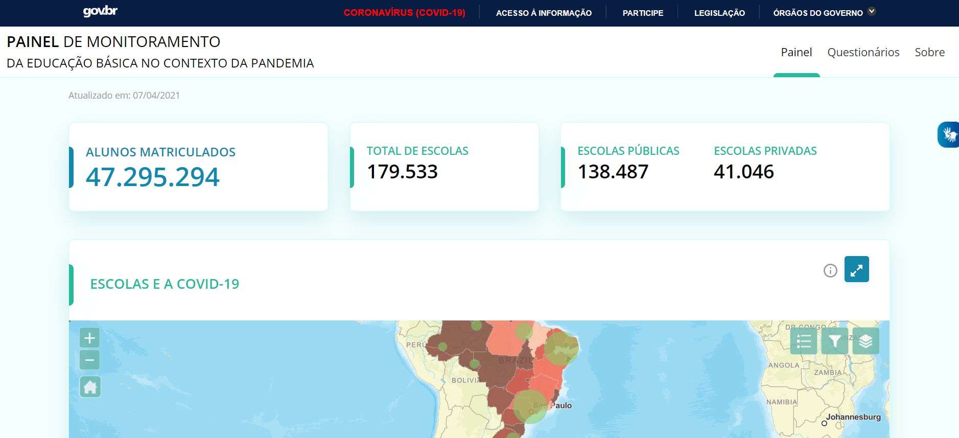 MEC lança Painel de Monitoramento da Educação Básica no Contexto da Pandemia