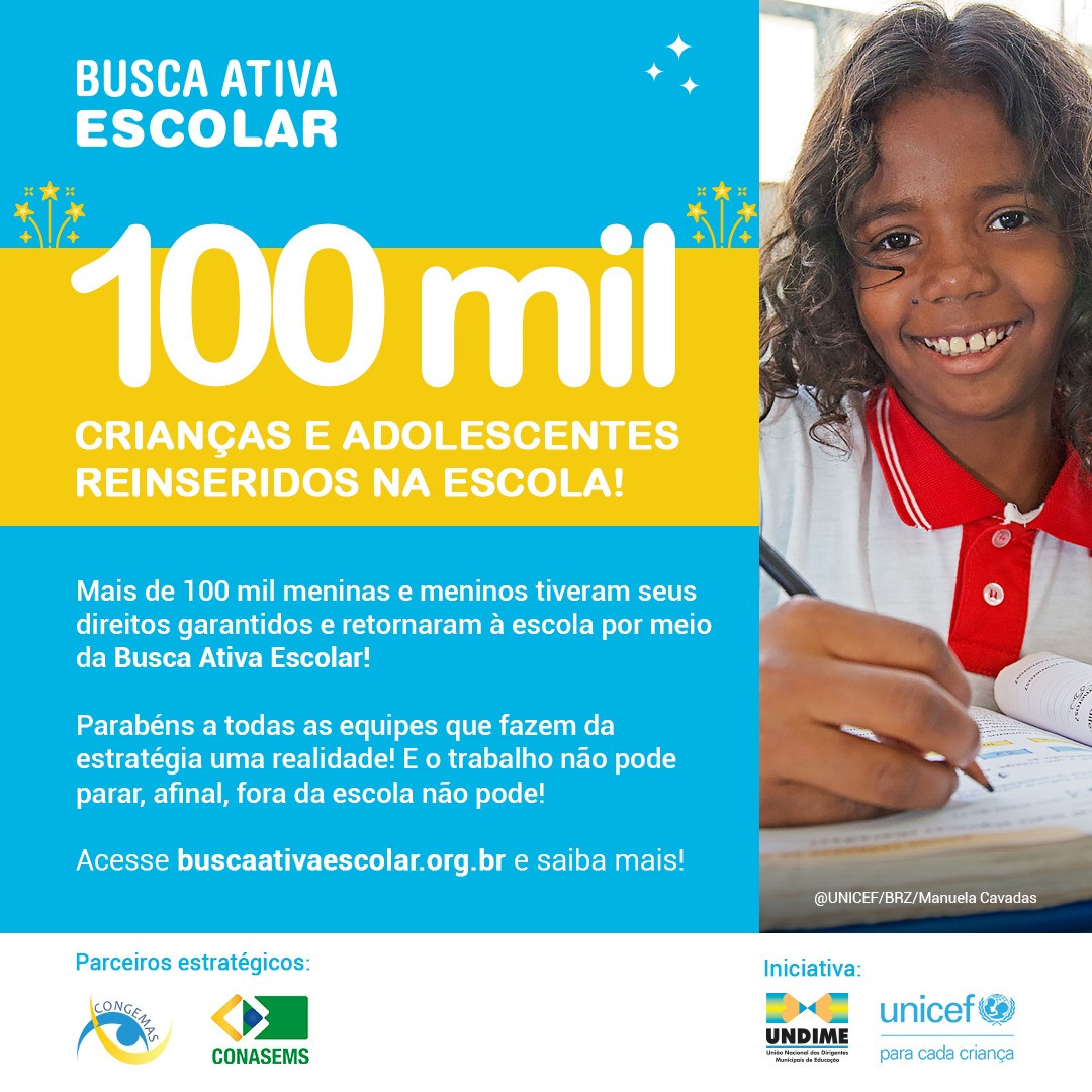 100 mil crianças e adolescentes (re)matriculados(as)!